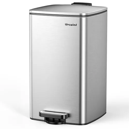 lovewind Cubo de basura cocina, Cubo De Basura De Plata Inoxidable Con Pedal Negro De 30 L, Con Tapa Y Cubo Interior, Adecuado Para Cocina, Baño Y Sala De Estar