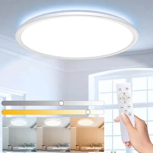 Wholede 36W 3800LM Lampara Techo Regulable, Plafon LED Techo con Mando a Distancia, Lampara LED Techo Modernos para Dormitorio Cocina Salon Baño Comedor Pasillo Ø38.5CM