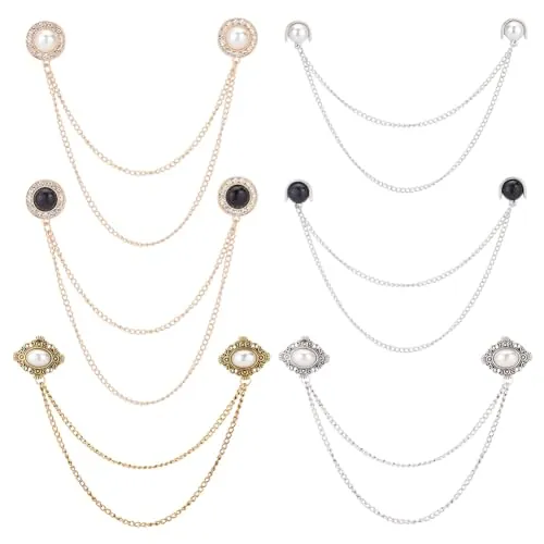 GOMAKERER 6 piezas 6 estilos suéter cadena clips, aleación perla bufanda clips collar titular decoraciones color mezclado cárdigan clip collar alfileres vestido suéter collar broche para mujer regalos