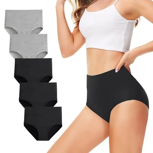 TUUHAW Bragas sin Costuras Mujer Braguitas Cintura Alta Pack de 5 L