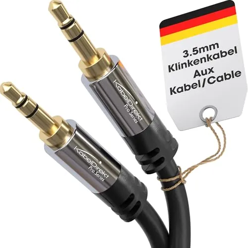 KabelDirekt – Cable Jack 3,5mm – 2m – Conectores Metálicos – Disponible en 0,3-10m (Cable de Audio/Mini Jack 3.5mm, Aux/Auxiliar, para Teléfono, PC/Portátil, Coche y HiFi, negro)