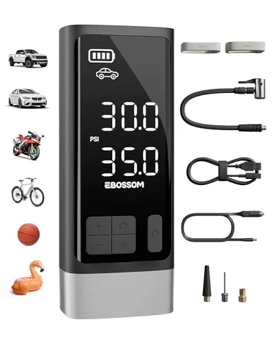 Compresor Aire Portátil, Inflador Ruedas Coche 10,3Bar, Bomba De Aire Multifuncional Con Motor Bicilíndrico, Kit De Emergencia Para Vehículos Grandes, Pickups, Motos. Con Iluminación LED