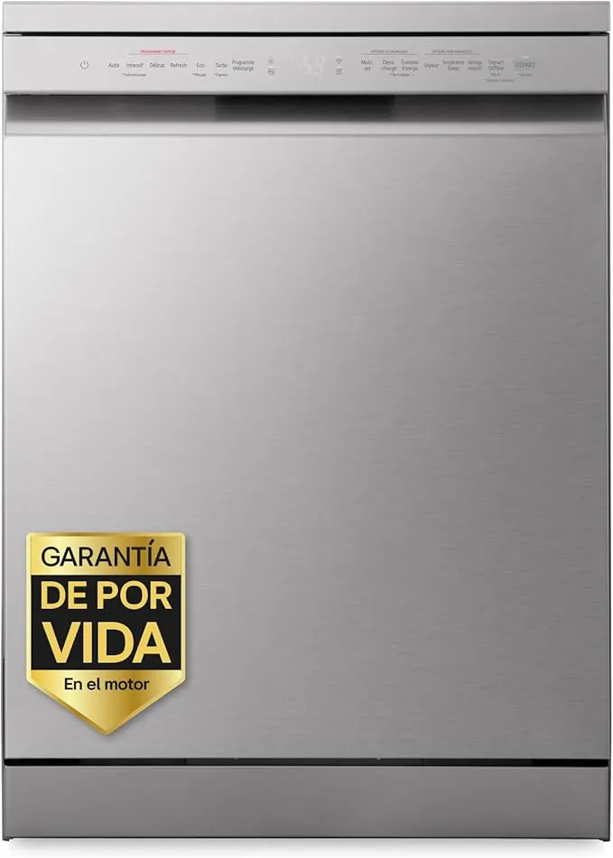 LG DF243FVS - Lavavajillas con Función Quadwash, TrueSteam, Lavado a Vapor, Sistema EasyRack, Bandeja para Cubiertos, Sistema Autodiagnóstico, Display LED Táctil, 14 L, Eficiencia D, Inox Antihuellas