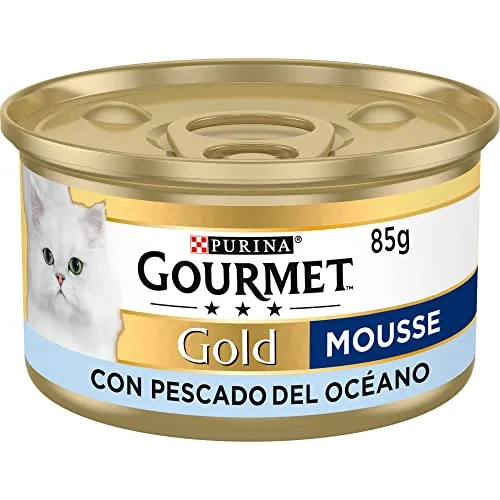 GOURMET Gold Mousse, Comida Húmeda para Gato Adulto, Mousse de Pescado del Océano, Pack de 24 Latas de 85 g