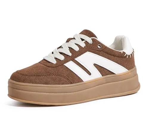 LUCKY STEP Zapatillas de Plataforma Retro para Mujer – Clásicas Casuales, Suela de Goma, para Skate, Entrenamiento, Tenis, Caminar, Suela Gruesa, Calzado Trendy (Marrón Oscuro, 6US-36EU-3UK)