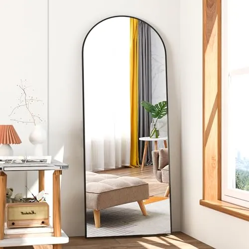NEUWEABY Espejo de Cuerpo Entero 141 x 40 cm Arco Espejo de pie con Soporte Espejo Arqueado Negro Colgado de pie o apoyado contra la Pared para Entrada Dormitorio