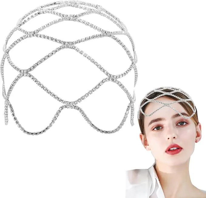 GORGECRAFT Gorros de Diamantes de Imitación Tocados Cadena de Cabeza de Cristal Vintage Boda Diadema de Estilo Flapper Nupcial 20s Joyería para el Cabello En Capas Accesorios para el Cabello Bohemios