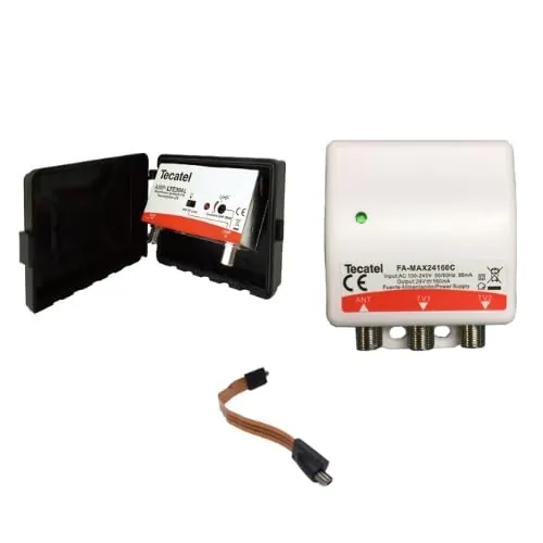 Tecatel kit amplificador mástil 30dB, UHF, LTE700 mas fuente de alimentación 24V