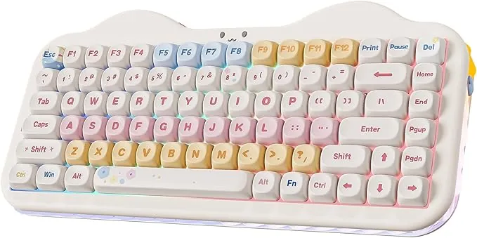 YUNZII C75 Teclado Mecánico Inalámbrico Gaming 75%, Bluetooth/2.4G/USB-C, Hot-Swap Teclas PBT RGB, Montaje Gasket, Anti-Ghosting NKRO, Diseño Pastel para Win/Mac (Beige, Candy Linear Switch)