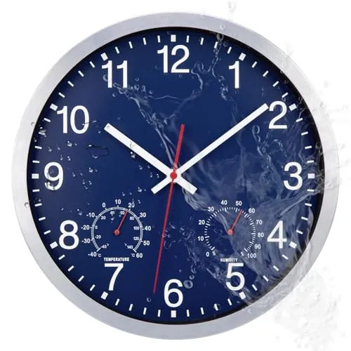 ACCSHINE Reloj de Pared de 12 Pulgadas, Impermeable, Silencioso, a Pilas, Moderno y Decorativo para Dormitorio, Sala, Cocina, Oficina, Escuela, Fácil de Leer (Azul)