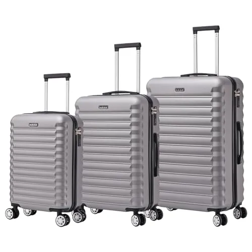 Mi Ko Mi Ka Conjunto de Maletas de Viaje Elegantes: Carcasa Ligera de ABS, Cerradura Numérica, 4 Ruedas Giratorias 360°, Asa Telescópica de Aluminio | Juego de 3 Maletas Trolley Maleta (8008, Gris)