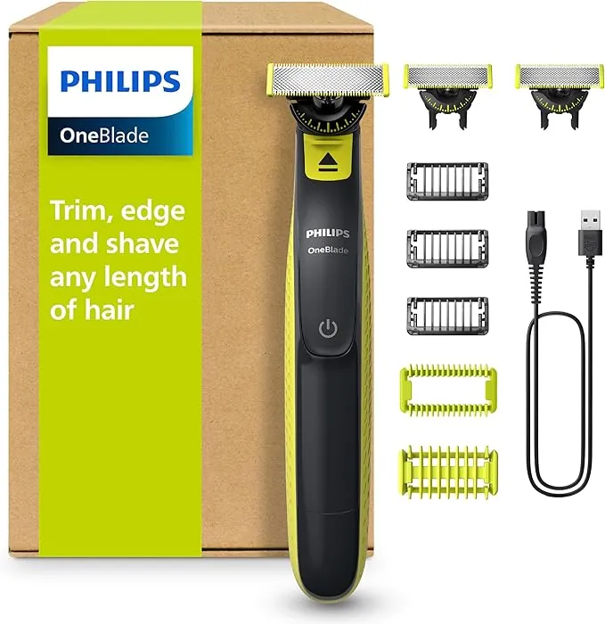 Philips OneBlade 360 Auténtico Barbero, afeitadora y recortadora eléctrica facial y corporal, 3x 360 cuchillas, 3x peine para barba incipiente (1,3,5mm), 1x kit corporal, QP2824/31