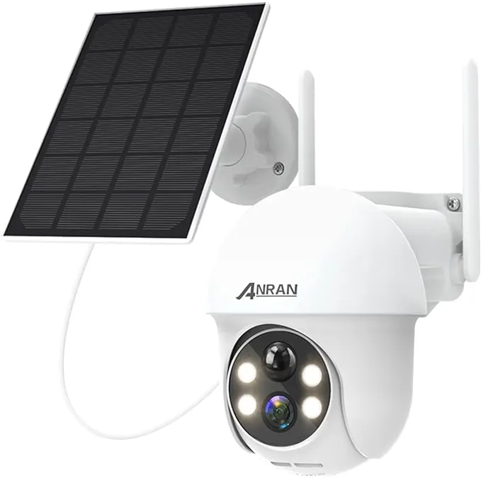 ANRAN 2K Cámara Vigilancia WiFi Exterior Solar, Detección de Movimiento PIR, Visión Nocturna a Color, Audio Bidireccional, Cámara 360 Exterior, Alarma de Luz y Sonido, Compatible con Alexa, Q01