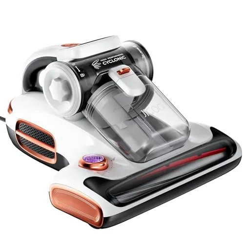 JIGOO T600 Aspiradora Antiacaros para Colchones con Luz UV y Vibración, 700W 15kpa Elimina 99.9%, Pantalla LED, 5s Colector de Polvo de Calentamiento Rápido,Diseño Silencioso 72dB sin Ruido
