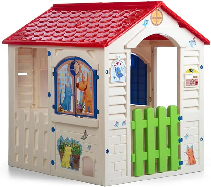 Chicos - Country Cottage Casita Infantil de Exterior e Interior, Fabricada en plástico Resistente y Duradero, Blanco, Única, Medidas 84 x 103 x 104 cm (89607)