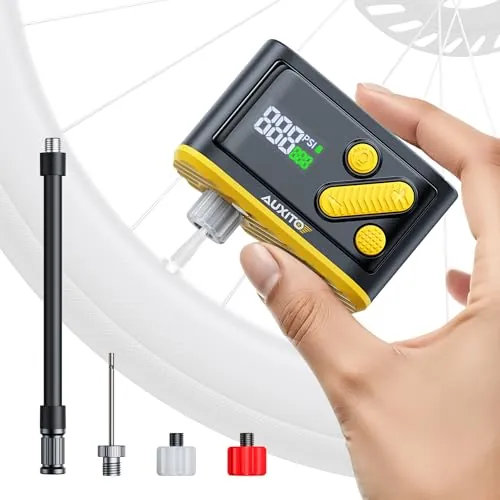 AUXITO Bomba de Bicicleta, Mini Bomba eléctrica para Bicicleta con Calibre de 20 Segundos, inflado rápido, Bomba de neumático de Bicicleta de 120 PSI con Adaptador de válvula Presta y Schrader