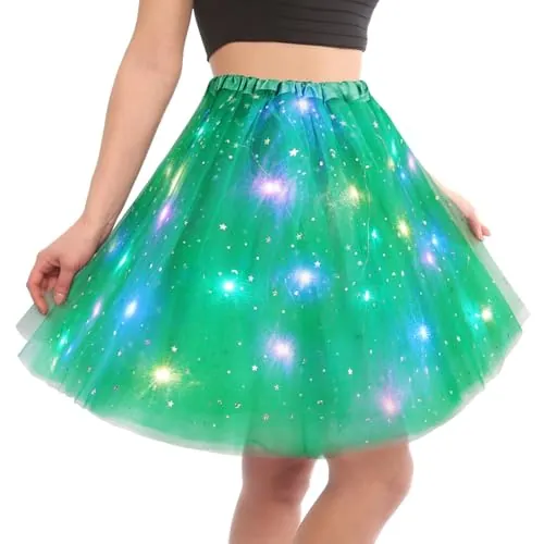 AYBUY Faldas tutú LED para mujer, fiesta de ballet, vestido elástico para Halloween y carnaval, Verde, 42