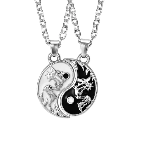OUDQFCJ 2 piezas collar Yin Yang pareja, collar Taichi BFF, collares de amistad, colgante Ying Yang, joyería grabado dragón, collares para mejores amigos, amantes y regalos pareja
