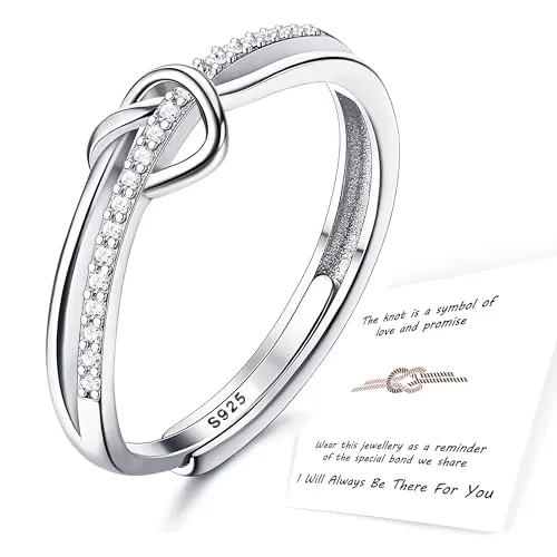 Adramata Anillo de Plata de Ley 925 para Mujer, CZ Antiestrés, Fidget Ajustable, Promesa de Compromiso, B