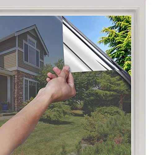 rabbitgoo Vinilos Espejo para Ventanas 44.5x200cm, Vinilo Espejo Unidireccional, Lámina Protector Solar Privacidad, Vinilo Ventana Deorativos Adhesiva Anti 85% Calor y 90% UV para Hogar Oficina
