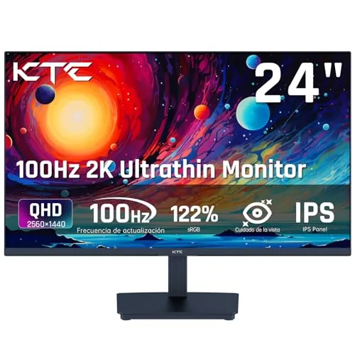 KTC Monitor 24 Pulgadas, QHD 2K 100Hz IPS Monitor, 1300:1 Contrast, Anti-Blue Light Ordenador, 122% sRGB, Support Adaptive Sync, HDMI/DP/Earphone for Gaming and Office Working H24T27