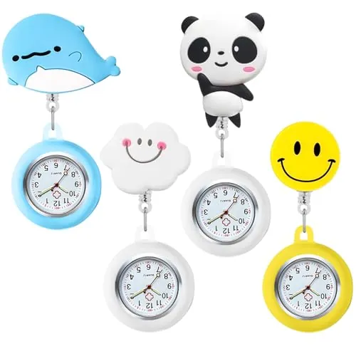 Relojes de enfermera: 4 piezas portátil de cuarzo reloj de enfermera con clip, patrón de enfermera, reloj de bolsillo, pulsómetro, complementos enfermera, reloj de bolsillo para médico
