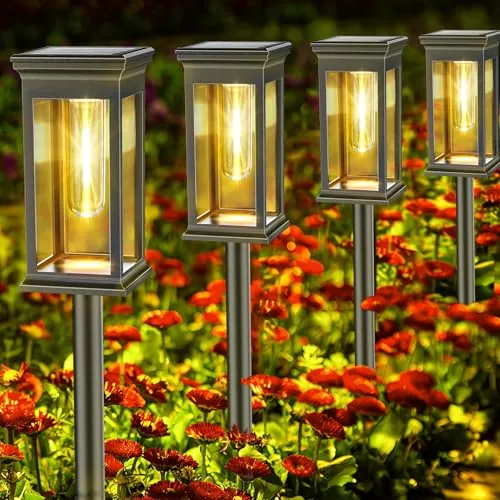 SOLARBABY Paquete de 8 luces solares para caminos al aire libre, IP65, impermeables, luces solares de jardín de encendido/apagado automático, para exteriores, patio, camino, entrada, iluminación