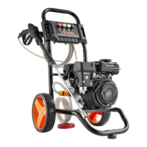 VEVOR Hidrolimpiadora de Alta Presión 2900 PSI 7 L/min Lavadora de Gasolina de Alta Presión con Bomba de Aluminio, Manguera de 7,9 m, 4 Boquillas, Ruedas para Coches Azulejos Entradas Ventanas Paredes
