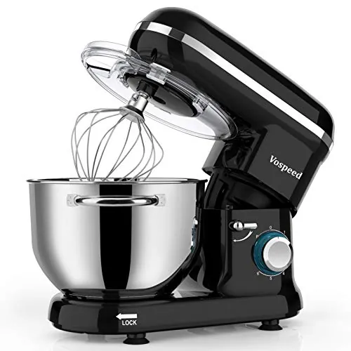 Batidora Amasadora Vospeed 1500W, Amasadora de Pan Para Repostería 6.2 L, Bol de Acero Inoxidable, Varillas Batidoras, Varillas Amasadoras (negro)