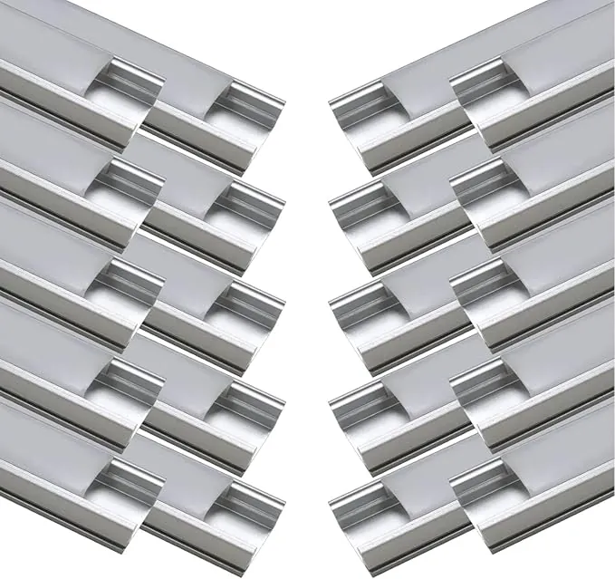 LED ATOMANT Pack 20x Perfil de Aluminio, 1 metro para Tira LED con Tapa Translucida, Tapones de los Extremos y clips de montaje Incluidos, Canaleta LED