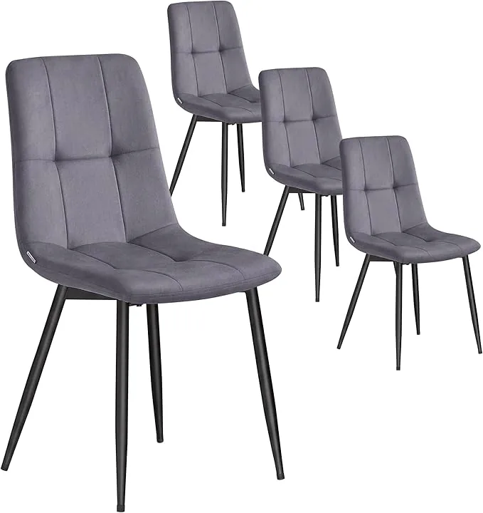 VASAGLE Sillas de Comedor de Terciopelo, Carga 120 kg Cada Una, Sillas de Cocina Acolchadas con Pies Ajustables, Estilo Moderno, para Salón, Juego de 4, Gris Pizarra KDC080GN01