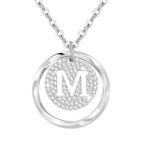 Tusuzik Regalos Originales para Mujer Collar de Iniciales M en Plata de Ley 925 Personalizado con Letra de Plata Collar con Zirconia Cúbica Joyería Ajustable de Plata para Mujer