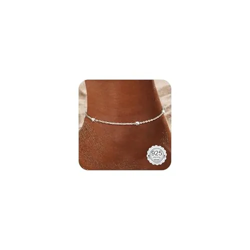 Diamday Tobillera Plata de Ley 925 Mujer Tobilleras Hipoalergénico Impermeable Ajustables para Mujer CZ/Eslabones/Cuentas/Eslabones de Tenis Pulseras Tobilleras de Playa Joyería Caja de Regalo Azul