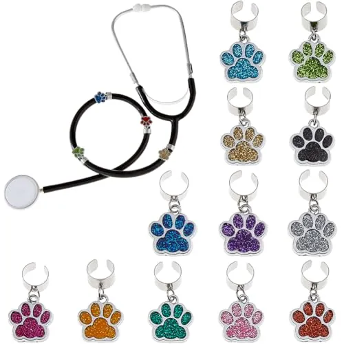 SUPERFINDINGS 12 piezas estetoscopio colgante con pata de perro lindo personalizado ajustable estetoscopio colgante accesorios de aleación esmalte estetoscopio colgante decoraciones para personal