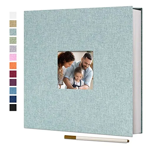 Vienrose Álbum Fotos Autoadhesivo 28x27 CM 40 páginas Scrapbook para Pegar y Escribir Funda de Lino Regalo Bebé Cumpleanos Recuerdos Boda Aniversario Familiares con Bolígrafo Metálico