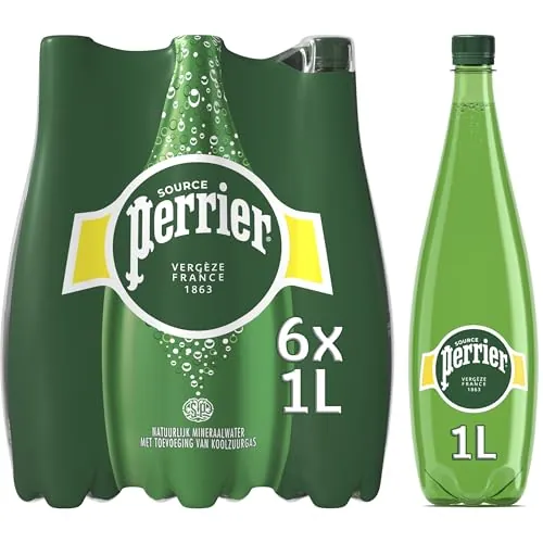 Perrier Agua Mineral Natural con Gas - Paquete de 6 Botellas de Plástico de 1 L - Total: 6 L