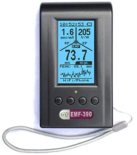 Advanced GQ EMF-390 Multi-Field Electromagnetic Radiation 3-in-1 EMF ELF Meter RF Spectrum Analyzer Ghost, Cell Tower Smart meter hiden Spy Camera Signal bug Detector RF upto 10G with data logger