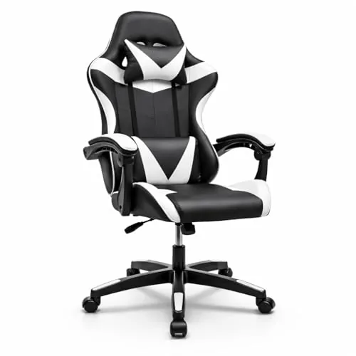 Silla Gaming Ergonómica Reclinable con Cojín Lumbar y Cervical | Altura Ajustable, Reposabrazos Acolchados, Ruedas 360° | Ideal para Oficina, Escritorio, Teletrabajo, Estudio, Juego, Ordenador