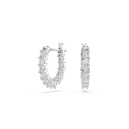 Swarovski Pendientes de aro Vittore, Talla redonda, Blancos, Baño de rodio