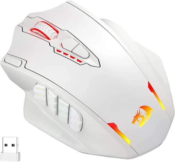Redragon M913 Ratón inalámbrico para Juegos, 16000 dpi con Cable/inalámbrico RGB Gamer Mouse con 16 Botones programables, batería de 45 HR y Sensor óptico Profesional, 12 Botones Laterales MMO Mouse