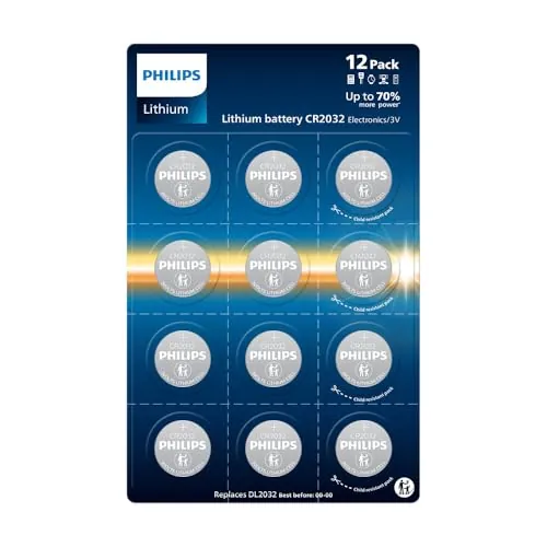 Philips Lithium CR2032 3 Volt, Pilas optimas para Relojes, mandos a Distancia y calculadoras, Paquete de 12