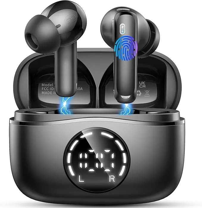 Auriculares Inalambricos Bluetooth, 2026 Cascos Inalambricos Bluetooth 5.4 HiFi Estéreo, 48 Horas Auriculares inalámbricos con ENC Cancelacion Ruido, Pantalla LED/IP7 Impermeable/Carga Rápida Tipo-C