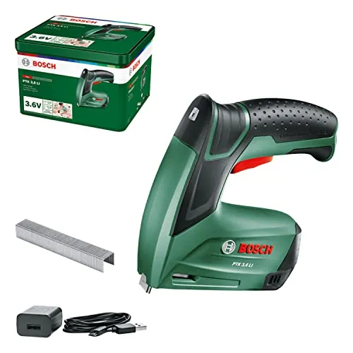 Bosch Grapadora a batería PTK 3,6 LI (batería integrada, 3,6 V, 30 impactos/min, en caja de metal)
