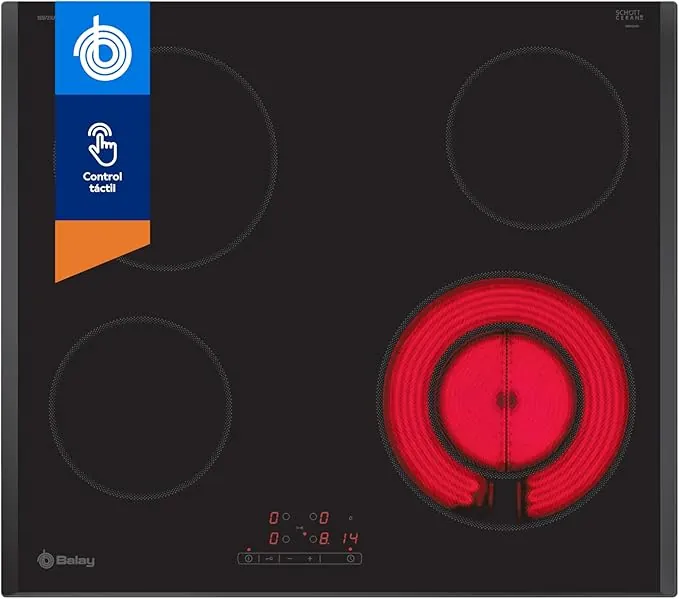 Balay - Placa vitrocerámica, 60 cm, Programación de tiempo, Negro, sin marco inoxidable, 3EB721LR