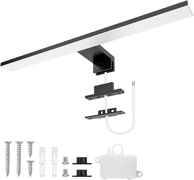Aourow Lampara Espejo Baño 10W,40CM 820LM Aplique Luz Espejo Baño,Blanco frío 6500K Lámpara de Espejo Baño LED Resistente al Agua IP44 para baño y Armario con Espejo CLASE II(Negro)