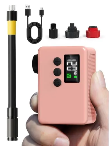 GPUTEK Inflador Electrico Bicicleta 120 PSI Mini Bomba de Aire, Manómetro (Rosado, 120, Libras por Pulgada Cuadrada)
