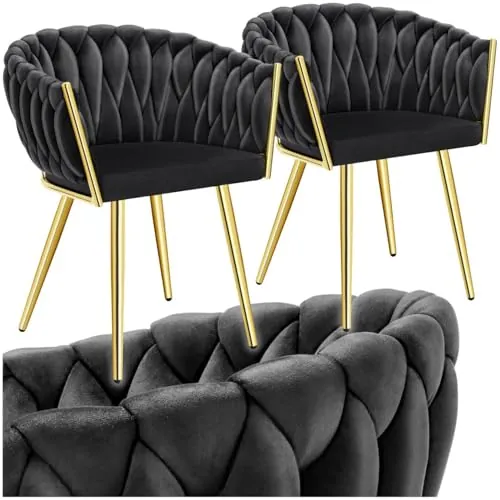 tectake® Juego de 2 Sillas de Comedor Tapizadas Terciopelo, Diseño Anudado