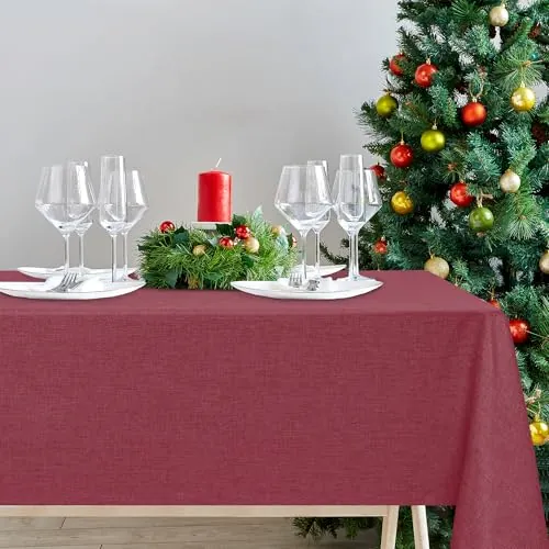 DWCN Mantel Rojo con Aspecto de Lino, Mantel Mesa Rectangular Antimanchas, Lavable, Impermeable, para Comedor, jardín, Fiesta, Bodas o hogar, 160 x 320 cm