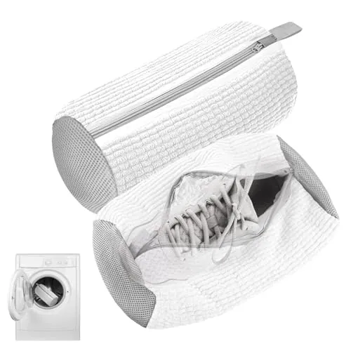 CNMTCCO 2 Bolsas para Lavar Zapatillas en Lavadora, Bolsa Lavadora Zapatillas Reutilizable con Cremallera Oculta, Red de Limpieza 360° para Zapatos de Deporte y Tenis (2 conjuntos blancos)