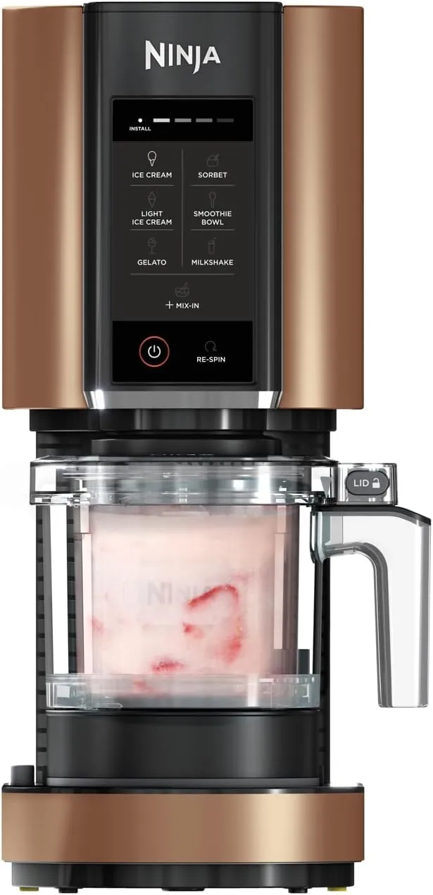 Ninja CREAMi Heladera multifunción, capacidad de 1,4L, 3 tarrinas, 7 programas, Helado, Gelato, Sorbete, Smoothie Bowl, Batido y más, negro/cobre, NC300EUCP